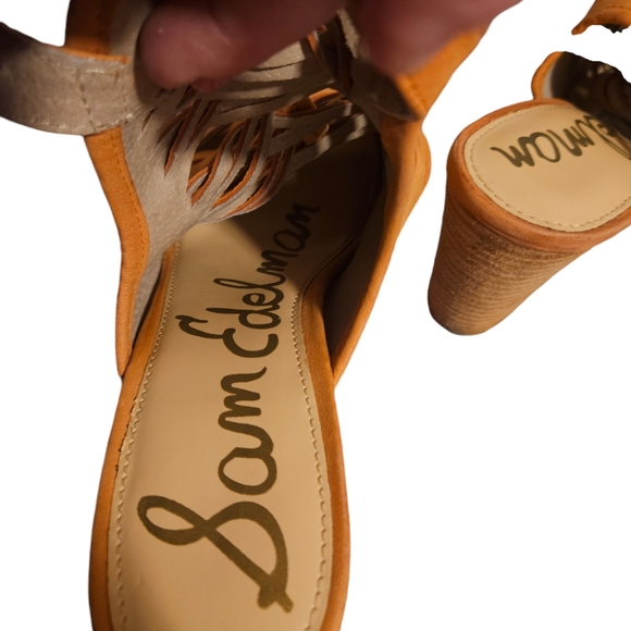 Sam Edelman | Holly | Leather Orange woven peep toe with wooden block heel - Picture 7 of 7